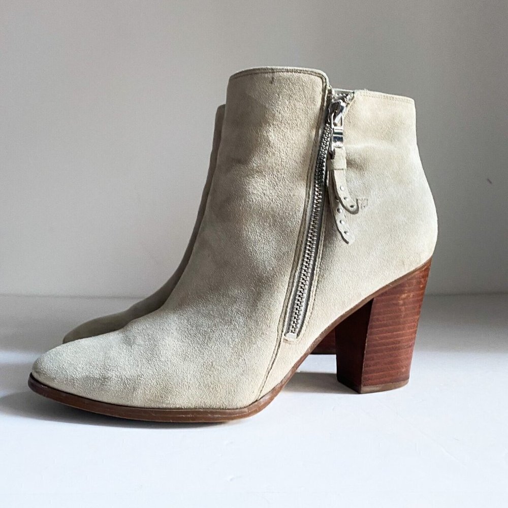 Lauren Ralph Lauren Bone Light Beige Suede Buttery Soft Double Zip Booties 9B